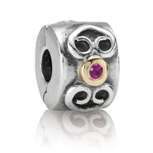 Load image into Gallery viewer, Pandora Sterling Silver w/ 14K Gold + Pink Sapphire Double Heart Clip 790382psa
