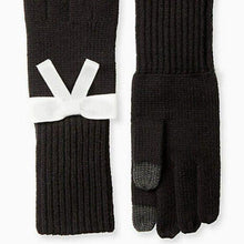 Load image into Gallery viewer, Grosgrain Bow Gloves TECH FRIENDLY Black Cream NWT
