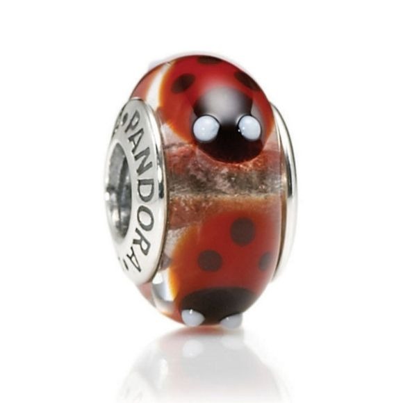Pandora Retired Sterling Silver Murano Glass Red Ladybugs Bead - 790651