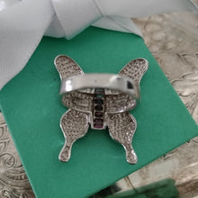 Load image into Gallery viewer, Sterling Silver, Pink Stones + Enamel Butterfly Statement Ring, size 9
