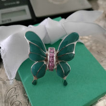 Load image into Gallery viewer, Sterling Silver, Pink Stones + Enamel Butterfly Statement Ring, size 9
