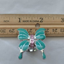 Load image into Gallery viewer, Sterling Silver, Pink Stones + Enamel Butterfly Statement Ring, size 9
