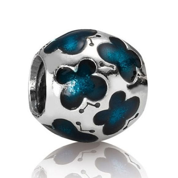 Pandora Retired Teal Enamel Butterfly with Sterling Silver Bead - 790438EN08