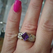 Load image into Gallery viewer, Sterling Silver Amethyst, Opal + CZ Ring Turkish Designer AK Atasay Kuyamculuk, size 8
