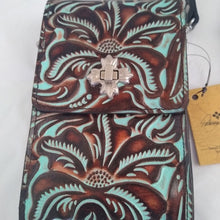 Load image into Gallery viewer, Patricia Nash P815133 Tooled Turquoise Leather Canicella Crossbody Purse…
