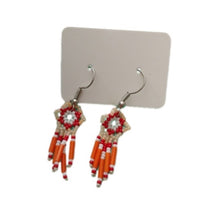 Load image into Gallery viewer, Navajo Elder Handmade Beaded Orange Red Flower Dream Catcher Earrings
