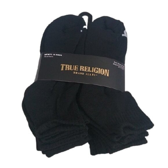 True Religion 10 pack Men's Black Quarter Socks