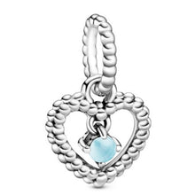 Load image into Gallery viewer, Pandora Sterling Silver Sky Blue Beaded December Heart Dangle Charm 798854c07
