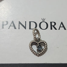 Load image into Gallery viewer, Pandora Sterling Silver Sky Blue Beaded December Heart Dangle Charm 798854c07
