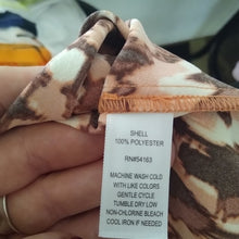 Load image into Gallery viewer, Women's Andrew Marc Camo Blouse, Wine/Peach/Off White, Size Medium NWT
