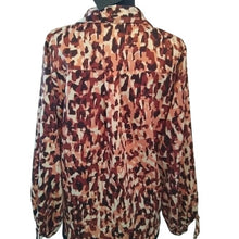 Load image into Gallery viewer, Women's Andrew Marc Camo Blouse, Wine/Peach/Off White, Size Medium NWT
