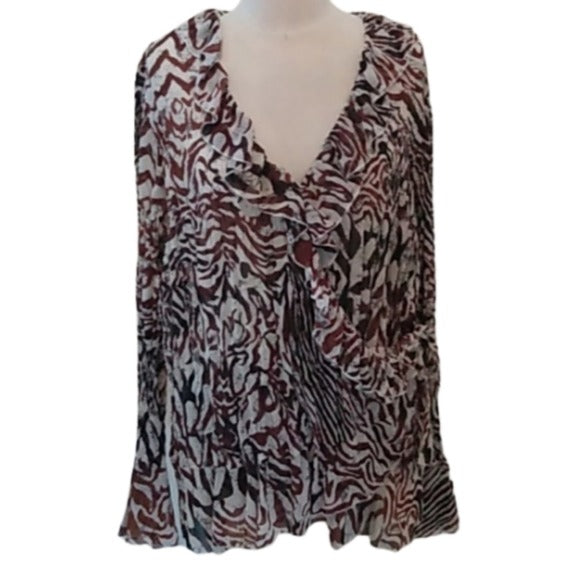Elementz Animal Print Ruffle Blouse, Browns/Ivory, Size 3X