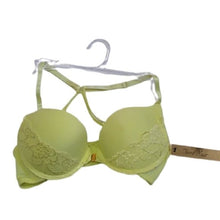 Load image into Gallery viewer, Tart Noir Collections Split X Strap Lacy Bra, Key Lime Green, 34B
