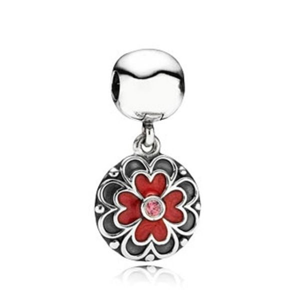 Pandora Retired Dogwood Dangle w/ Red Enamel 790957czs