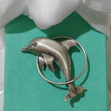 Load image into Gallery viewer, Beau Vintage Sterling Silver Dolphin In Hoop Brooch
