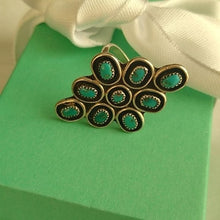 Load image into Gallery viewer, Zuni Turquoise Snake Eyes Silver Cluster Ring, Size 5
