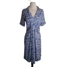Load image into Gallery viewer, Scroll Chain Blue +White Midi Career Dress, Size Medium
