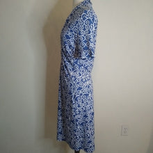 Load image into Gallery viewer, Scroll Chain Blue +White Midi Career Dress, Size Medium
