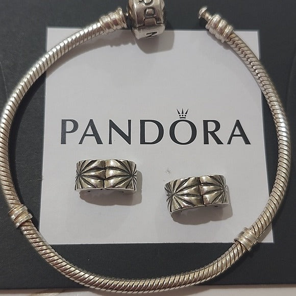 Pandora Sterling Silver 7.0 Starter Bracelet & Set of 2 Starburst Clip Charms