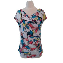 Load image into Gallery viewer, Women&#39;s Worthington Floral Draped S/S Career Blouse, White Multi, Size Small
