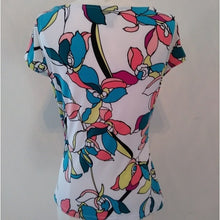 Load image into Gallery viewer, Women&#39;s Worthington Floral Draped S/S Career Blouse, White Multi, Size Small
