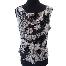 Load image into Gallery viewer, Paradise NY  Black/White  Beaded Silk Sleeveless Blouse Top, Size Large
