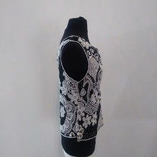 Load image into Gallery viewer, Paradise NY  Black/White  Beaded Silk Sleeveless Blouse Top, Size Large
