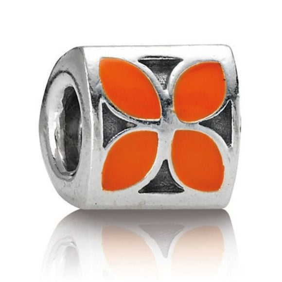 Pandora Retired Orange Enamel Flower with Sterling Silver Bead - 790437EN04