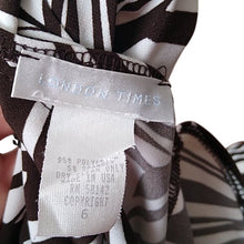 Load image into Gallery viewer, London Times Chocolate Brown +White Palm Pattern Dress Deep Plunge, Size 6
