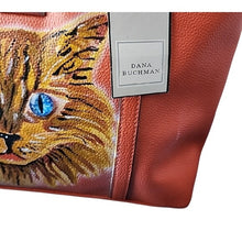Load image into Gallery viewer, Dana Buchman Vibrant Orange Bella Tote with OOAK Kitty Cat Artwork

