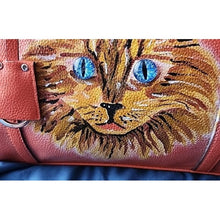 Load image into Gallery viewer, Dana Buchman Vibrant Orange Bella Tote with OOAK Kitty Cat Artwork
