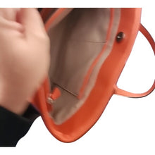 Load image into Gallery viewer, Dana Buchman Vibrant Orange Bella Tote with OOAK Kitty Cat Artwork
