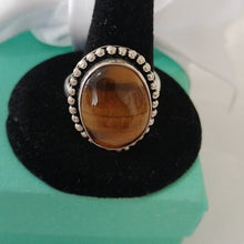Load image into Gallery viewer, Sterling Silver + Tiger's Eye Oval Ring, size 8
