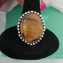 Load image into Gallery viewer, Sterling Silver + Tiger's Eye Oval Ring, size 8
