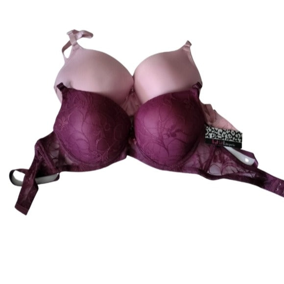 Icy Hot Lingerie Underwire Bras, Set of 2, Blush + Plum, size 42D