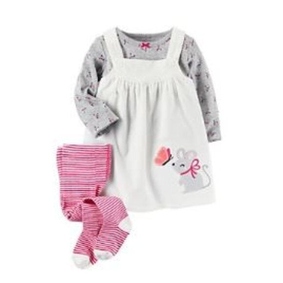 Carter's 3-Pc. Top, Mouse Jumper & Tights Set, Newborn