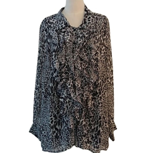 Avenue Animal Print Ruffle Blouse,  Size 26/28