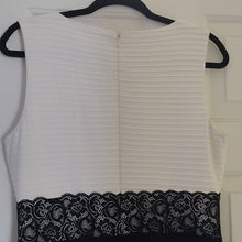Load image into Gallery viewer, London Style Nights Lacy Mid Color Block Dress, Ivory + Black, Size 10
