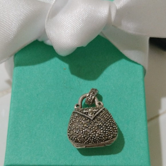 Sterling Silver & Marcasite Purse Locket Pendant