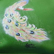 Load image into Gallery viewer, Dana Buchman Green Bella Tote with OOAK Peacock Bird Artwork
