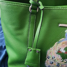 Load image into Gallery viewer, Dana Buchman Green Bella Tote with OOAK Peacock Bird Artwork
