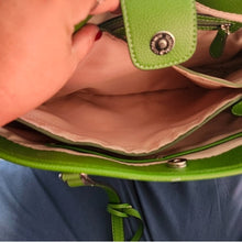 Load image into Gallery viewer, Dana Buchman Green Bella Tote with OOAK Peacock Bird Artwork
