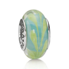Load image into Gallery viewer, Pandora Retired Aqua and Green Swirl Murano Glass Bead - 790673

