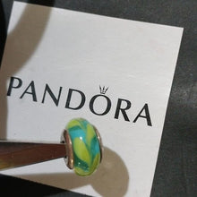 Load image into Gallery viewer, Pandora Retired Aqua and Green Swirl Murano Glass Bead - 790673
