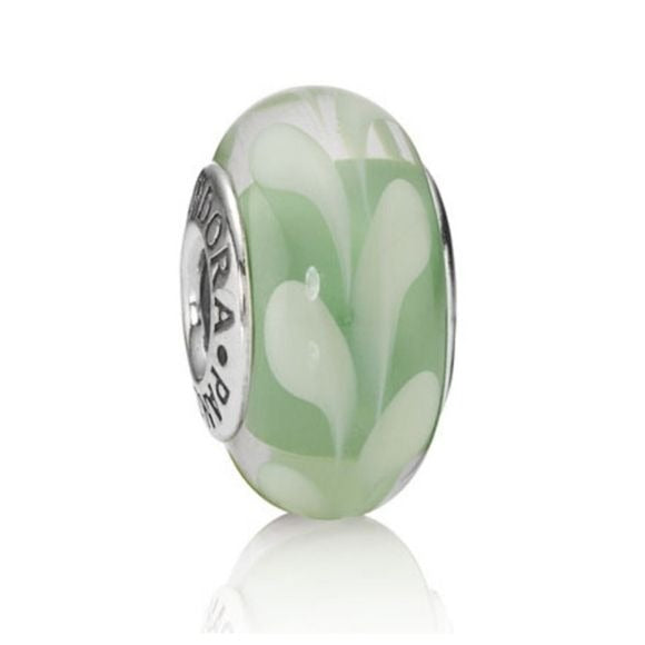 Pandora Retired Green Swirl Murano Sterling Silver Glass Bead - 790672