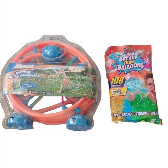Banzai Wiggly Water Sprinkler & Nerf Better Than Balloons Water Pods (108) Set