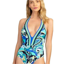 Load image into Gallery viewer, Trina Turk Ipanema Plunge Tropical Halter One Piece Swimsuit, size 10
