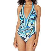 Load image into Gallery viewer, Trina Turk Ipanema Plunge Tropical Halter One Piece Swimsuit, size 10
