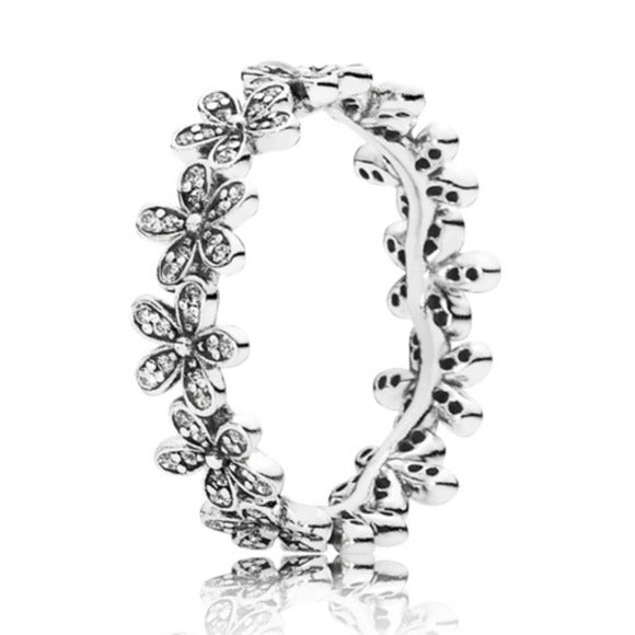 Pandora Sterling Silver Dazzling Daisy Meadow Stackable Ring w/ Clear Zirconia