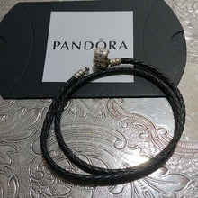 Load image into Gallery viewer, Pandora Moments Double Leather Bracelet, Black, 13.8"
